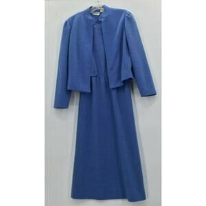Leslie Fay 2 Piece Modest CottageCore Jacket Midi Dress Long Sleeves Royal Blue